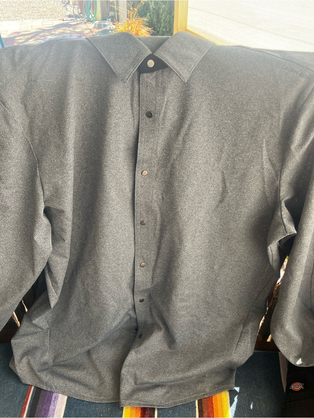 Calvin Klein Men's Classic Button-Up Shirt in Charcoal Gray,XL